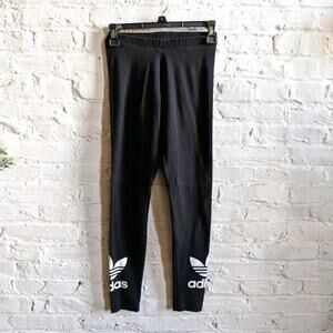 Adidas Black Logo Lounge Tights Athleisure Workout Trefoil Leggings Tights Pants